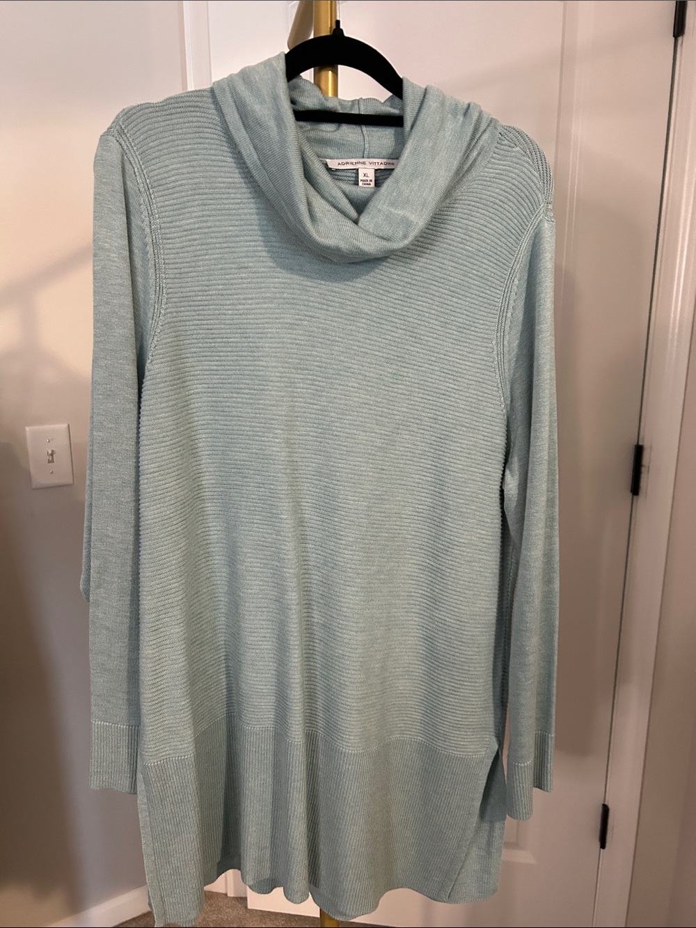 Adrienne Vittadini Light Seafoam Cowl Neck Tunic Sweater